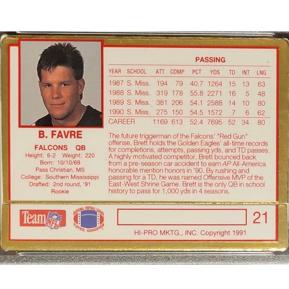Brett Favre #21 NFL Rookie Card - Picture 3 of 5